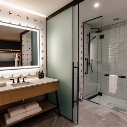 Bathroom glass doors for Canopy by Hilton