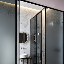 Bathroom sliding glass door and shower door