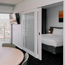 Bedroom sliding door with frosted glass for privacy