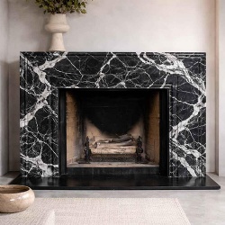 Black Marble Fireplace with White Veining