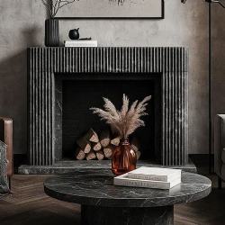 Black Marble fireplace modern fluted design