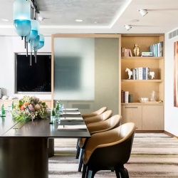 Bookshelf sliding door with frosted glass panel