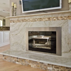 Custom Taj Mahal Quartzite fireplace surround