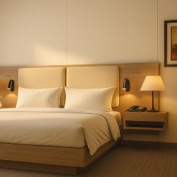 Custom Upholstered Headboard and Nightstand Set for Hotel Guest Rooms