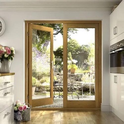Double Swing Glass Door with Wood Stile and Rail