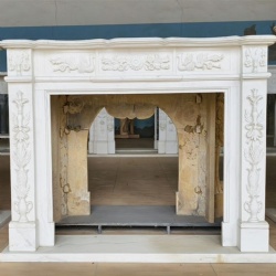 Elegant Hand Carved White Marble Fireplace Mantle With Swan And Floral Relief