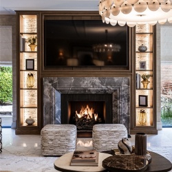 Emperador Brown marble fireplace mantel for private residence