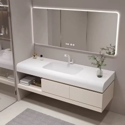 Floating Corian vanity with or whithout wood drawer