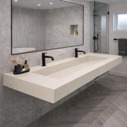 Floating concrete sink with ramp slot drain