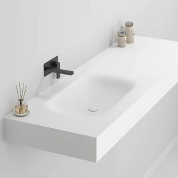 Floating corian bathroom vanity with seamless and integrated sink