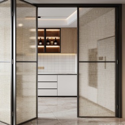 Folding Door with Decorative Fiber Interlayer Laminated Glass Panel