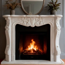 French Designed White Marble Fireplace Mantel Freestanding
