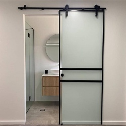 Frosted Glass Barn Door for Bathroom