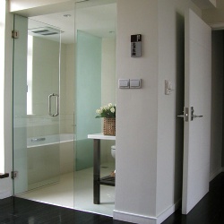 Glass Door and Wooden Door in Bathroom