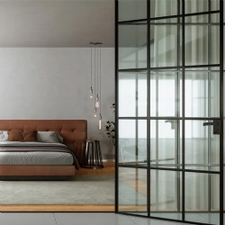Glass partition and door with steel frame for hotel suite room