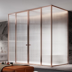 Glass shower partition with obscure fabric laminated glass