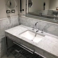 Hotel Bath Vanities Marble Bianco Carrara top and Metal Base