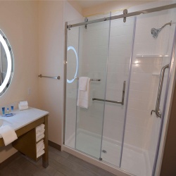 Hotel Bathroom Shower Pan and Wall Panel with Sliding Glass Door