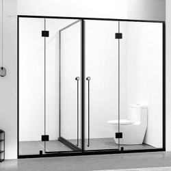 Industrial style bathroom glass partition with two hinged swing doors