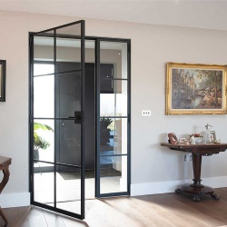 Internal steel door with clear tempered glass panel