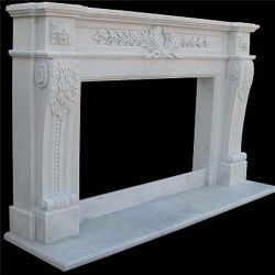 Italian white marble fireplace mantle surround with hand carved acanthus leaf corbels