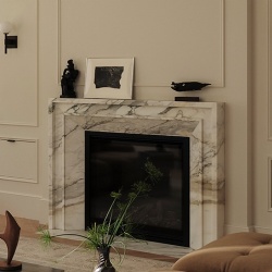 Marble Fireplace Mantel with Wooden Wall Panel