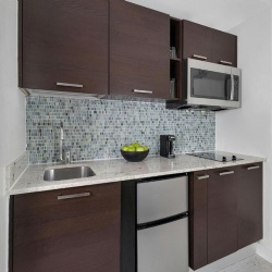 Marriott kitchenette with flexible storage space and cabinet