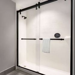 Matte black metal framed glass shower enclosure for Hawthorn Extended Hotels