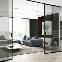 Minimalism Narrow Profile Matte Black Aluminum Frame Sliding Glass Door