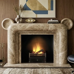 Modern fireplace surround in Emperador Light marble