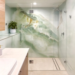 Printed glass stone texture for bathroom shower wall panel