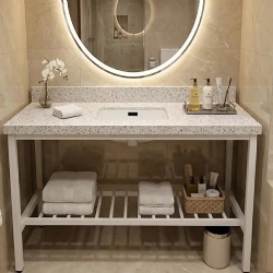 Quartz Tabletop Metal Frame Bathroom Vanity with Integrated Sink