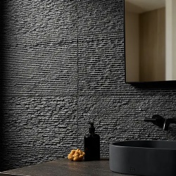 Rakestone Carved Split Noir Black 12x24 Textured Honed Basalt Stone Tile