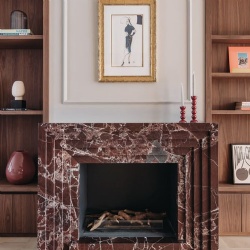 Rosso Levanto marble fireplace mantel and surround