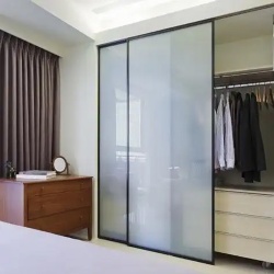 Sliding dresser closet door by private frosted glass panel