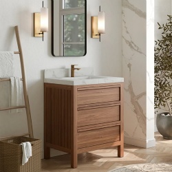 Teak wood single sink bathroom vanity