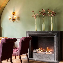 The fireplace in the bar