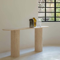 Travertine stone console table with fluted legs