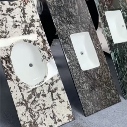 Versatile quartzite stone bathroom vanity top with preattached ceramic sink