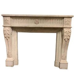 White Carrara Marble Fireplace Mantle Carved With Flowers And Decorations France