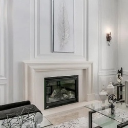 contemporary white limestone fireplace mantel with soft curves design