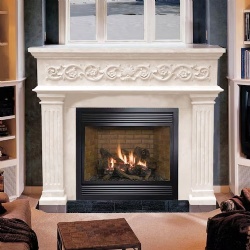 custom carved limestone fireplace mantel design