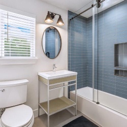 hotel open shelf bathroom vanity