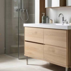 moisture resistant panels for bathroom cabinetry