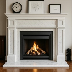 white marble fireplace mantel residential renovation project